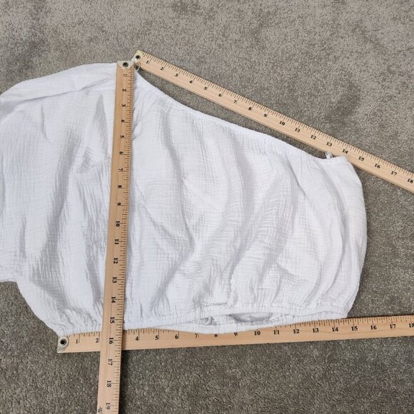 NEW Dkny Women's Crop Top Size XL White Cotton Seersucker One Shoulder Boho Chic - Picture 6 of 6